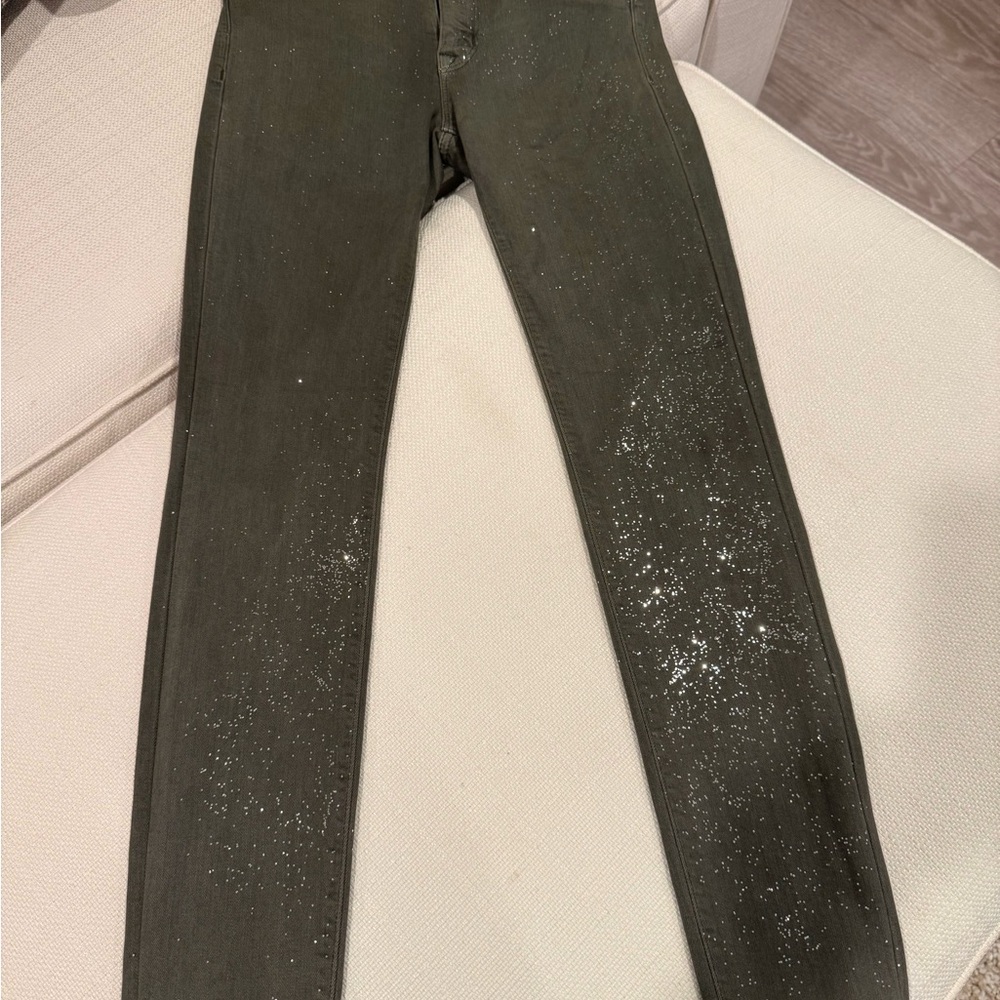 Hudson Trooper Green Midrise Ankle Super Skinny GlitterJeans